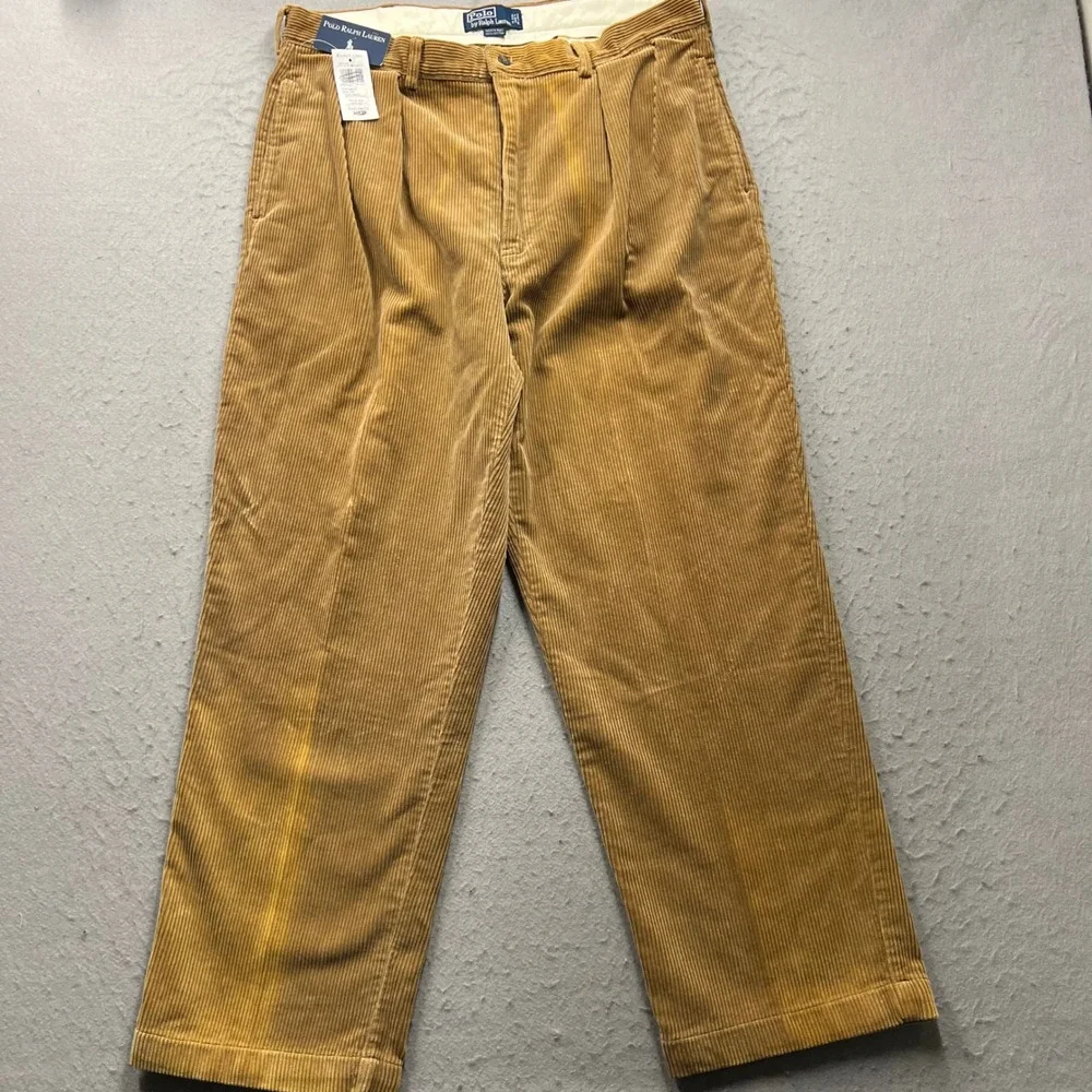 Vintage Polo Ralph Lauren Andrew Pant Corduroy Pleated Tan 38x30 NWT Faded